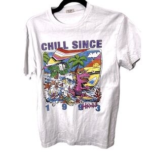 John Galt “Chill Since 1993” Graphic Tee Surf Dinosaur Hawaii Theme estimated XS